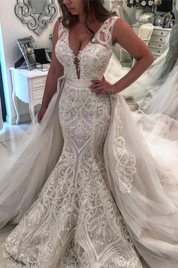 Gorgeous Sleeveless Lace Mermaid Wedding Dress | Over skirt Bridal Gowns