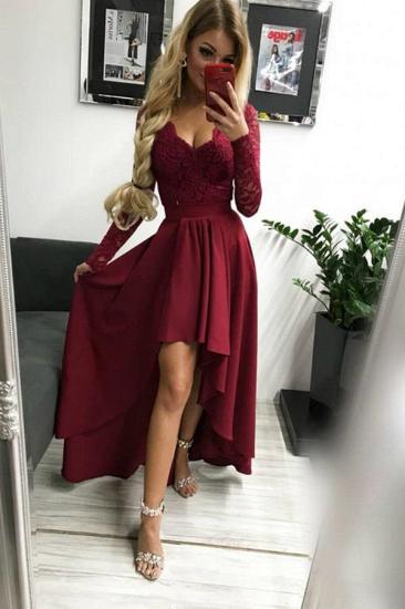 Sexy Long Sleeves Hi-Lo Evening Party Dress V-Neck Long Prom Dress_1
