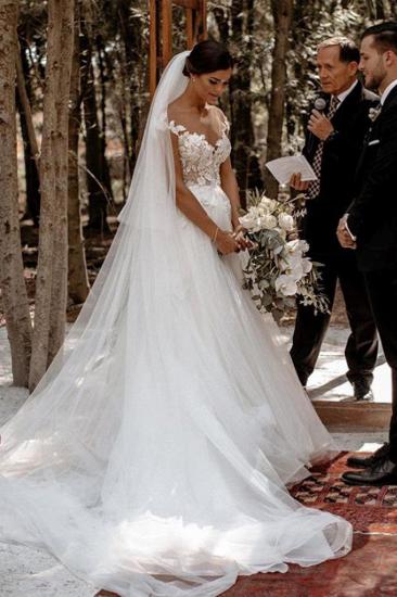 Elegant Cap Sleeve Tulle Lace Simple Wedding Dress White Floor Length Garden Bridal Gown_2