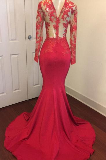 Lace Appliques See Through Prom Dresses Sexy | Long Sleeve Mermaid Evening Dress_3
