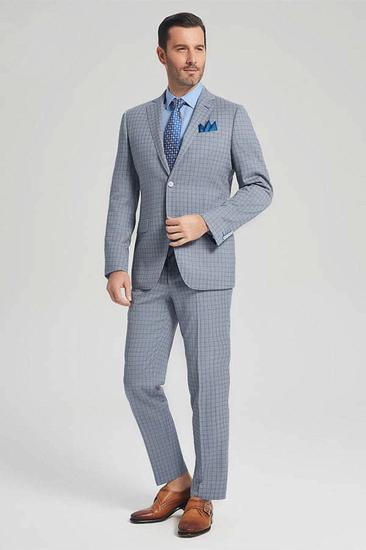 Mens Casual Light Grey Suits | Blue Grid Mens Casual Suits Sale at_1