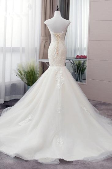 Bradyonlinewholesale Glamorous Jewel Tulle Mermaid Iovry Wedding Dress Lace Appliques Sleeveless Bridal Gowns On Sale_2