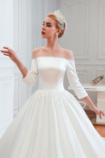 2/3 Long Sleeve Ball Gown White Wedding Dress with Soft Pleats | Simple Luxury Bridal gwons for Winter Wedding_3