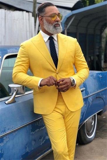 Stylish Yellow Prom Costume Point Lapel Mens Suit_1
