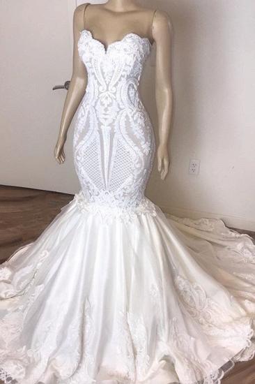 Elegant Sleeveless Sweetheart Lace Appliques Mermaid Slim Bridal Wedding Dress_3