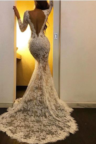 Stylish Long Sleeves Mermaid Evening Dress White Floral Lace Side Slit Prom Dress for Women_2