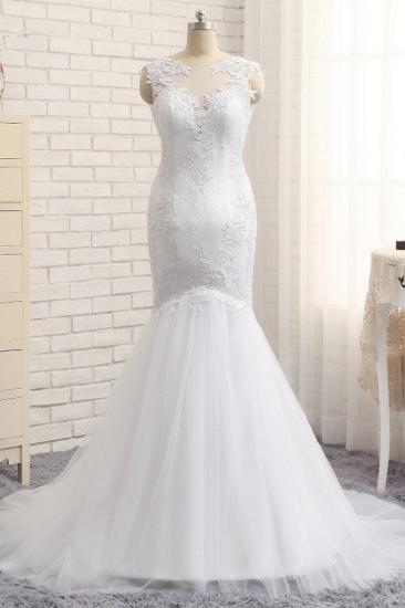 Bradyonlinewholesale Glamorous Jewel Tulle Appliques Wedding Dress Lace Sleeveless Mermaid Bridal Gowns Online_1