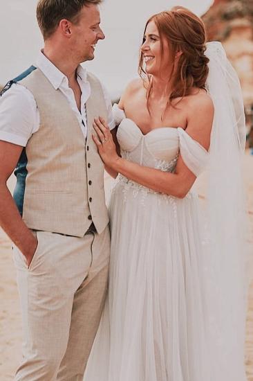 Off-the-Shoulder Strapless Appliques Lace A-Line Wedding Dresses_2
