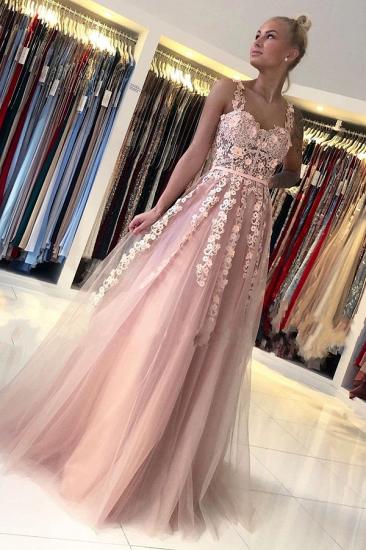 Romantic Dusty Pink Sleeveless Lace Straps A-line Evening Dress_5