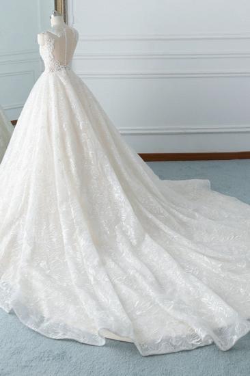 Bradyonlinewholesale Elegant Jewel White Tulle Lace Wedding Dress Sleeveless Appliques A-Line Bridal Gowns Online_4