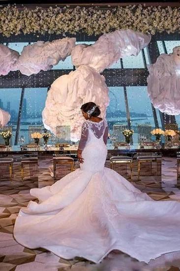 Luxury Mermaid Lace Wedding Dresses | Chapel Train Long Sleeves Appliques Bridal Gowms_3