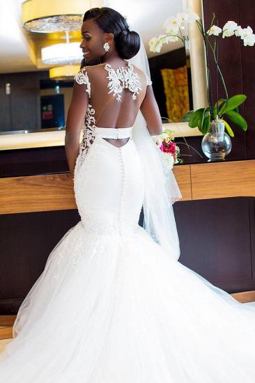 Romantic White Mermaid Cap Sleeve Wedding  Dress| New Arrival Tulle Bridal Gown_2