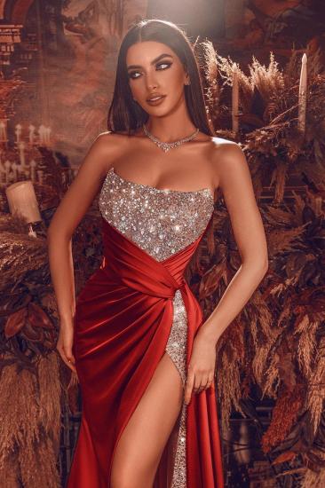 Sexy Strapless Glitter Sequins Cristals Evening Gown with Side Slit_2