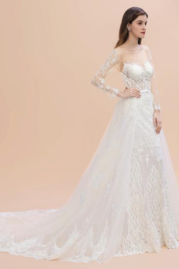 Luxury Beaded Lace Mermaid Wedding Dresses Tulle Appliques Bride Dresses with Detachable Train_8