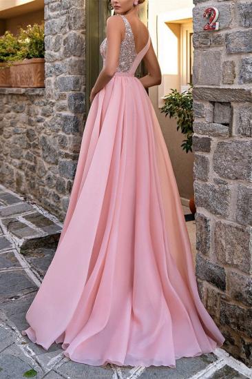 Pink Evening Dresses Long V Neckline | Glitter prom dresses_2