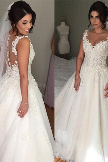 Latest A-line Lace Applique Bridal Gown Open Back Sleeveless Court Train Wedding Dress_2