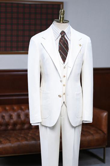 August Simple White 3 Piece Notched Lapel Slim Fit Custom Business Suit_2