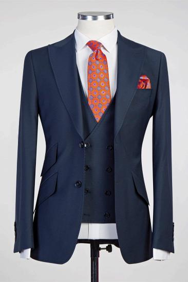 New Arrival Dark Blue Peaked Lapel 3-Pieces Busibess Men Suits