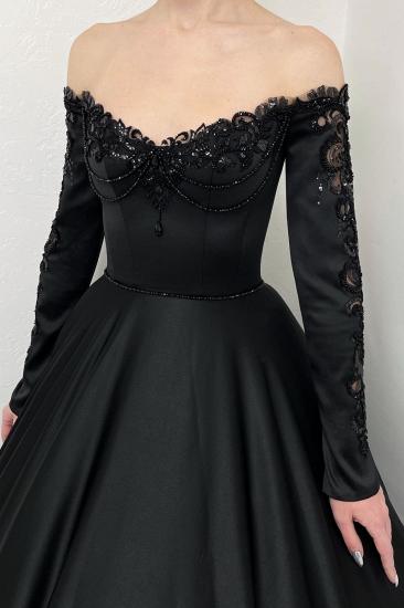 Designer Wedding Dresses A Line Black Wedding Dresses with Sleeves_4