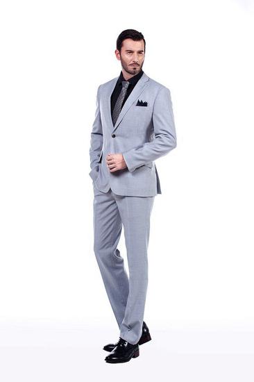 Affordable Notch Lapel Solid Light Grey Mens Suits For Sale Business_2