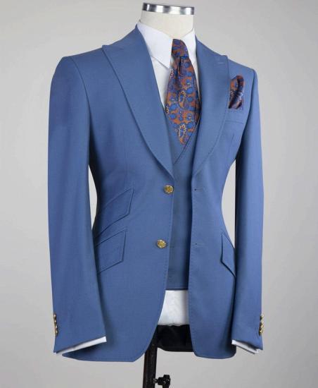 Blue three-piece simple slim mens business suit_3