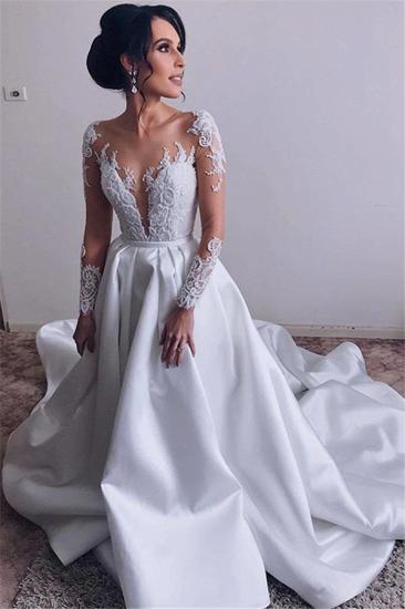 Elegant Satin Long Sleeve Wedding Dresses | Lace Appliques Wedding Dresses Online