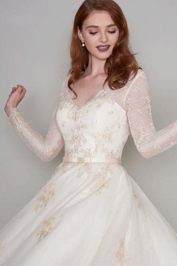 Long sleeves V-neck Ivory Short Lace Summer Wedding Dress_6