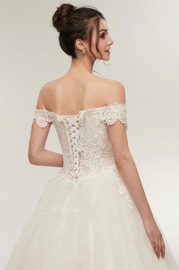 A-line Off-shoulder Sweetheart Floor Length Lace Appliques Wedding Dresses with Lace-up_5