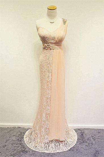 Champagne One Shoulder Lace Crystal Mermaid Prom Dress A-line Popular Zipper Long Evening Gowns_1