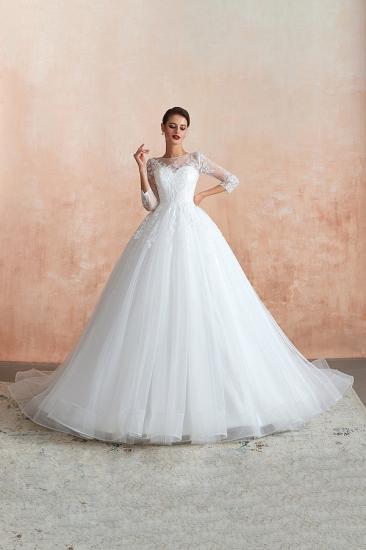 Canace | Romantic Long sleeves Lace Ball Gown Wedding Dress, Fully covered Buttons Bridal Gowns with Court Train_10