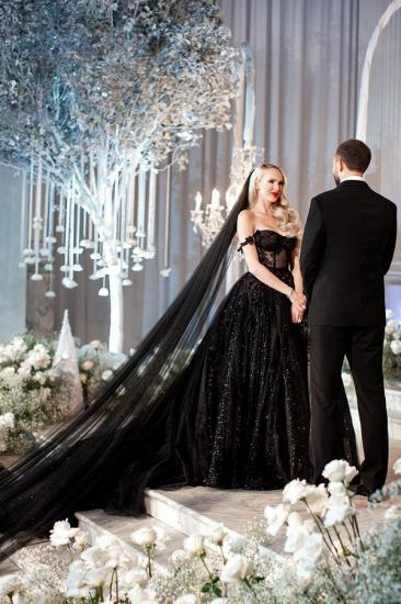 Black Heart Neck Wedding Dresses Glitter | Wedding Dresses A Line With Lace_3