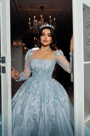 Luxurious Evening Dresses Long Blue Ball Gowns with Glitter_5