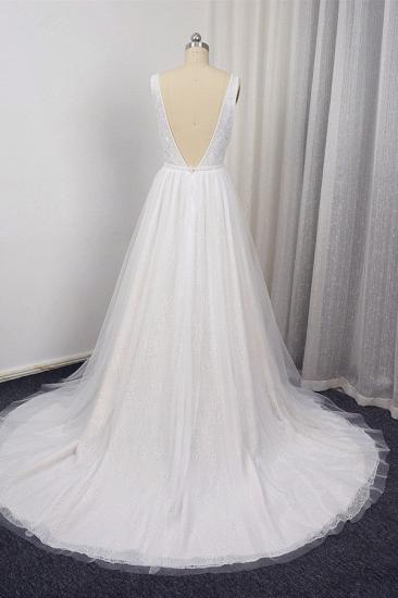 Bradyonlinewholesale Chic Straps V-Neck White Tulle Lace Wedding Dress Sleeveless Ruffles Bridal Gowns On Sale_2