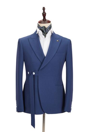 Kayden Latest Dark Blue Pointed Lapel Slim Fit Mens Business Suit