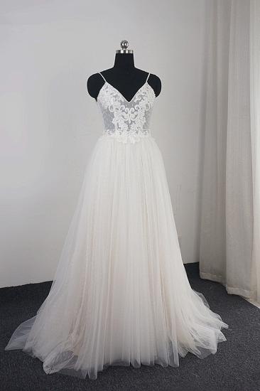 Bradyonlinewholesale Affordable Spaghetti Straps Tulle Ruffle Wedding Dress V-Neck Lace Appliques Bridal Gowns On Sale_1