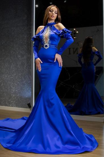 Stunning Halter Royal Blue Evening Party Dress Satin Mermaid Prom Dress_1