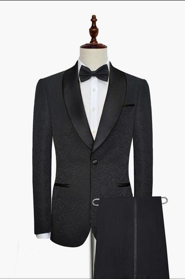 Mens Classic Black Jacquard Wedding Tuxedo |  Shawl Lapel Silk One Button Wedding Dress_1