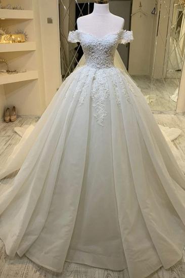 luxurious Off Shoulder  Appliques A-line Ball Gowns Princess Bridal Gowns_2