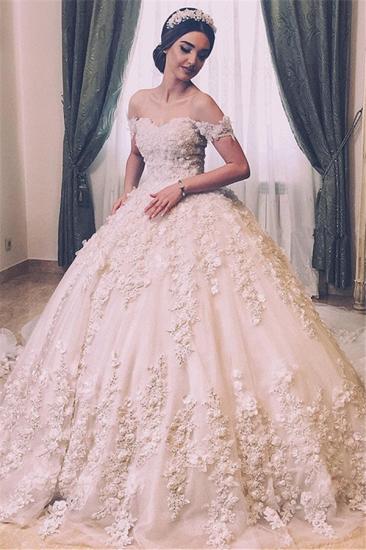 Elegant Off-the-shoulder Floral Appliques Ball Gown Wedding Dresses