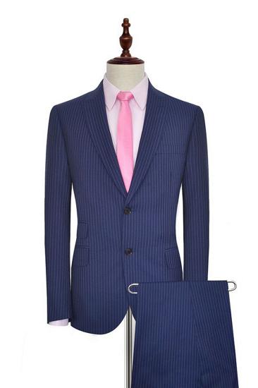 Vertical Stripe Point Lapel Business Suit for Men |  Mens Two Button Navy Suit