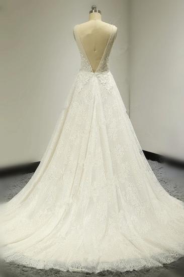 Bradyonlinewholesale Sexy Tulle Deep-V-Neck Lace Wedding Dress Sleeveless Appliques Pearls Bridal Gowns On Sale_2