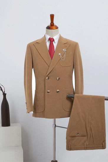 Bart Fashion Beige Double Breasted Slim Fit Tailored Suit_1