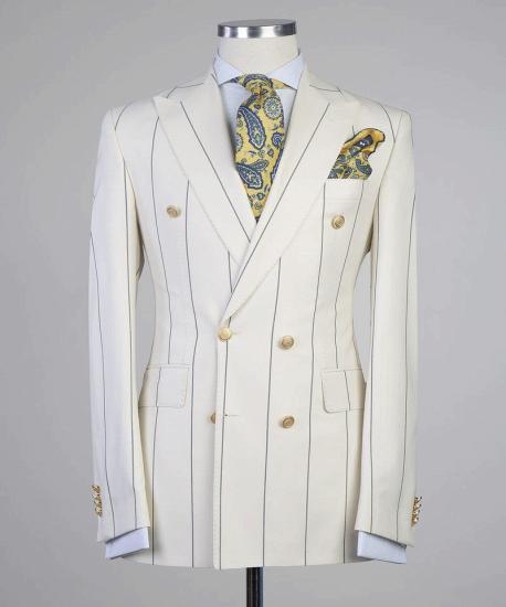 Don Formal White Stripe Double Breasted Peaked Lapel Business Suits_4