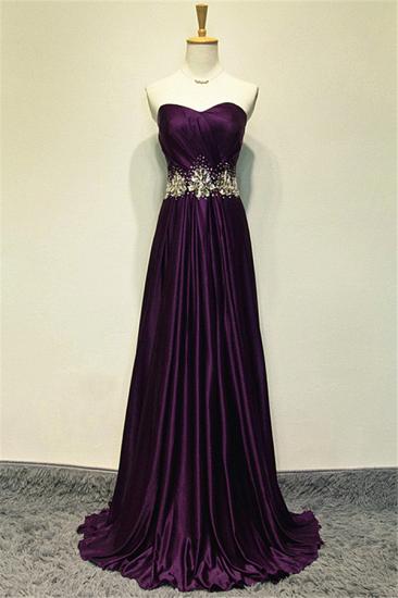 A-line Elegant Purple Sweetheart Crystal Prom Dress Sweep Train Zipper Long Evening Gown With Beadings_1