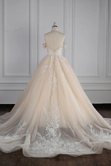 Bradyonlinewholesale Gorgeous Ball Gown Tulle Lace Wedding Dress Champagne Appliques Off-the-Shoulder Bridal Gowns with Beadings On Sale_2