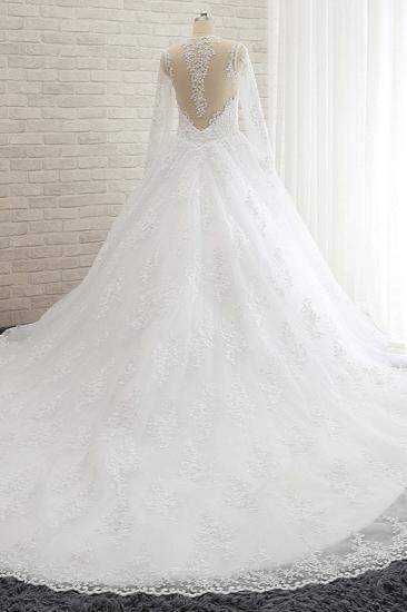 Bradyonlinewholesale Stylish Longsleeves A line Lace Wedding Dresses Tulle Ruffles Bridal Gowns With Appliques Online_2
