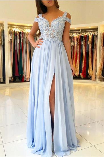 Lace Appliques Open Back Prom Dresses | Chiffon Sexy Slit Cheap Formal Evening Dress_1