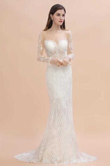 Luxury Beaded Lace Mermaid Wedding Dresses Tulle Appliques Bride Dresses with Detachable Train_3