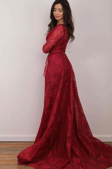 Burgundy Long Sleeves mermaid Prom Dress with Detachable Train_2