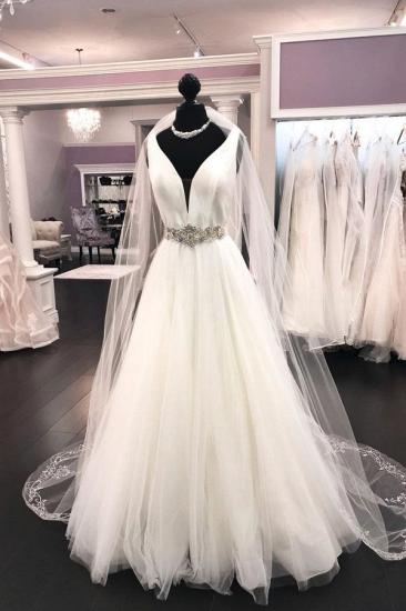 Bradyonlinewholesale Elegant White Satin Tulle V-Neck Wedding Dress Long Halter Bridal Gowns On Sale_1